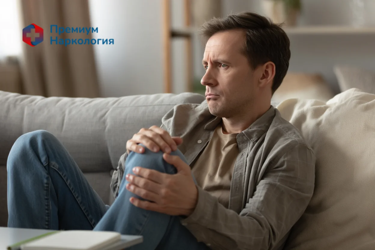 Мужчина сидит в напряжении